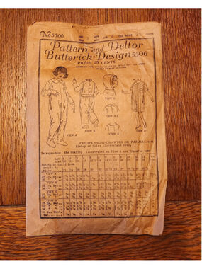 Antique Butterick Deltor 5506 Child's Pajamas Sewing Pattern Age 2. Precut